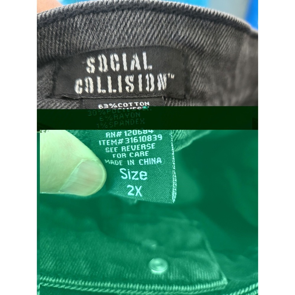 Social Collision Black Jean Mini Skirt Star Studs Ruffles Pockets Preppy Goth 2X - Picture 3 of 3